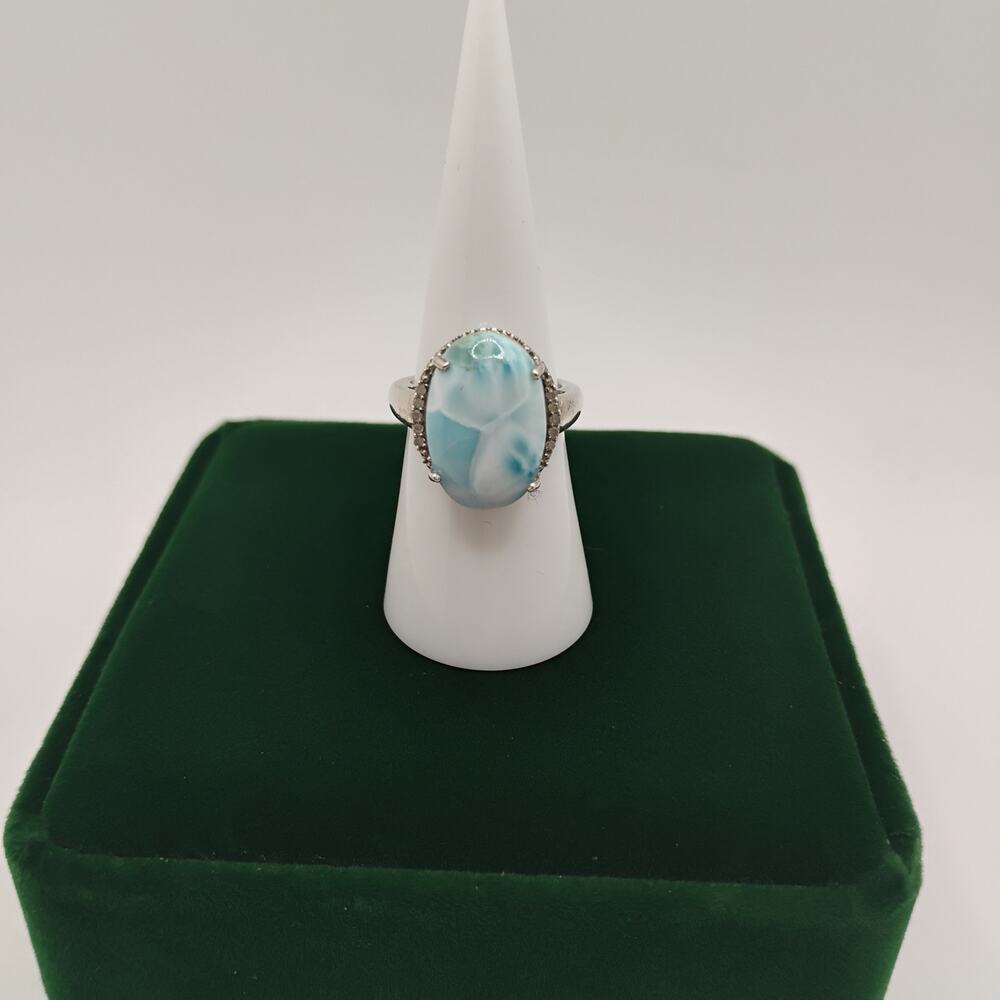 Larimar Bezel set in Sterling Silver Ring Sz 6
